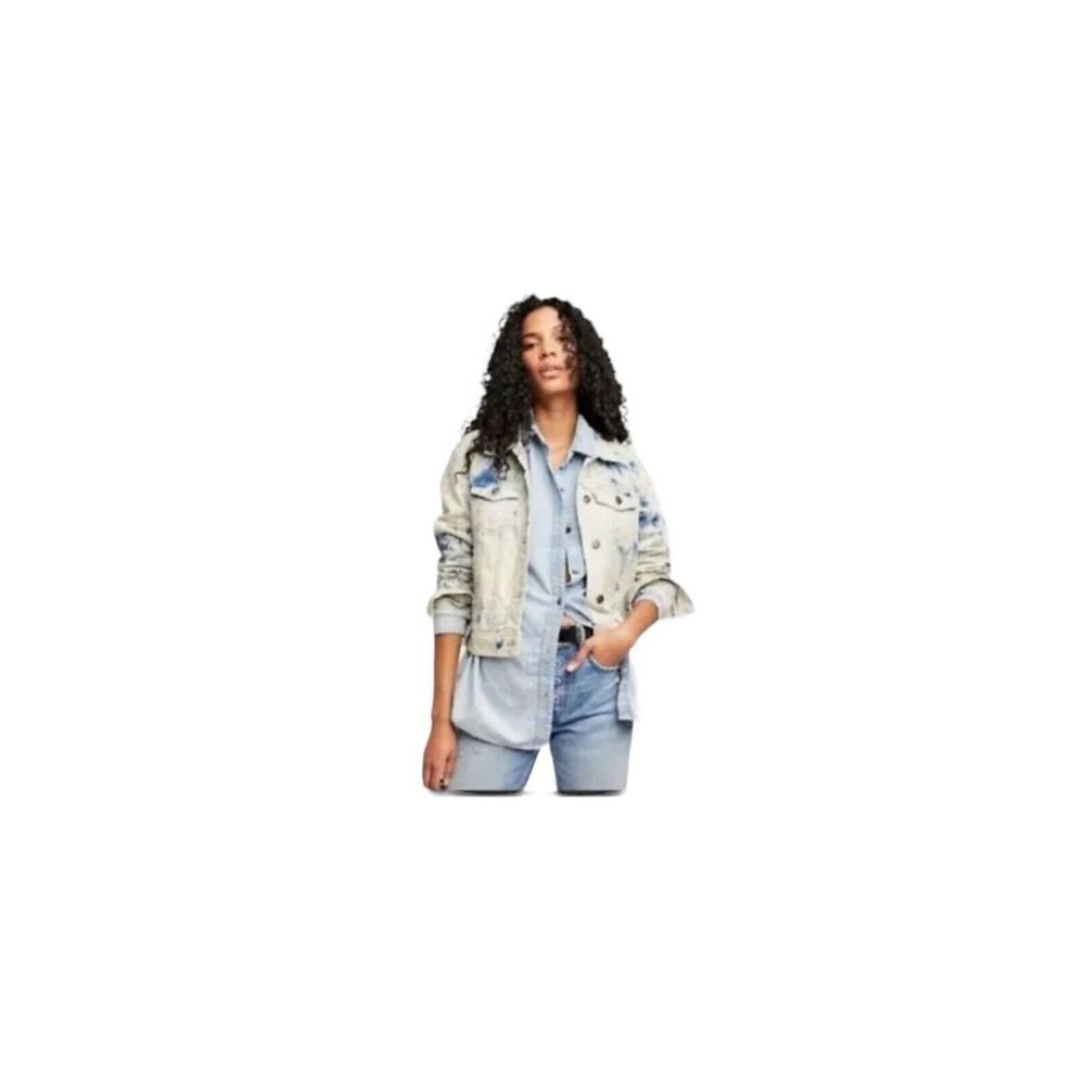 Free People Woman’s Rumors Jones Tie‎ Dye Blue Denim Jean Jacket Size S
